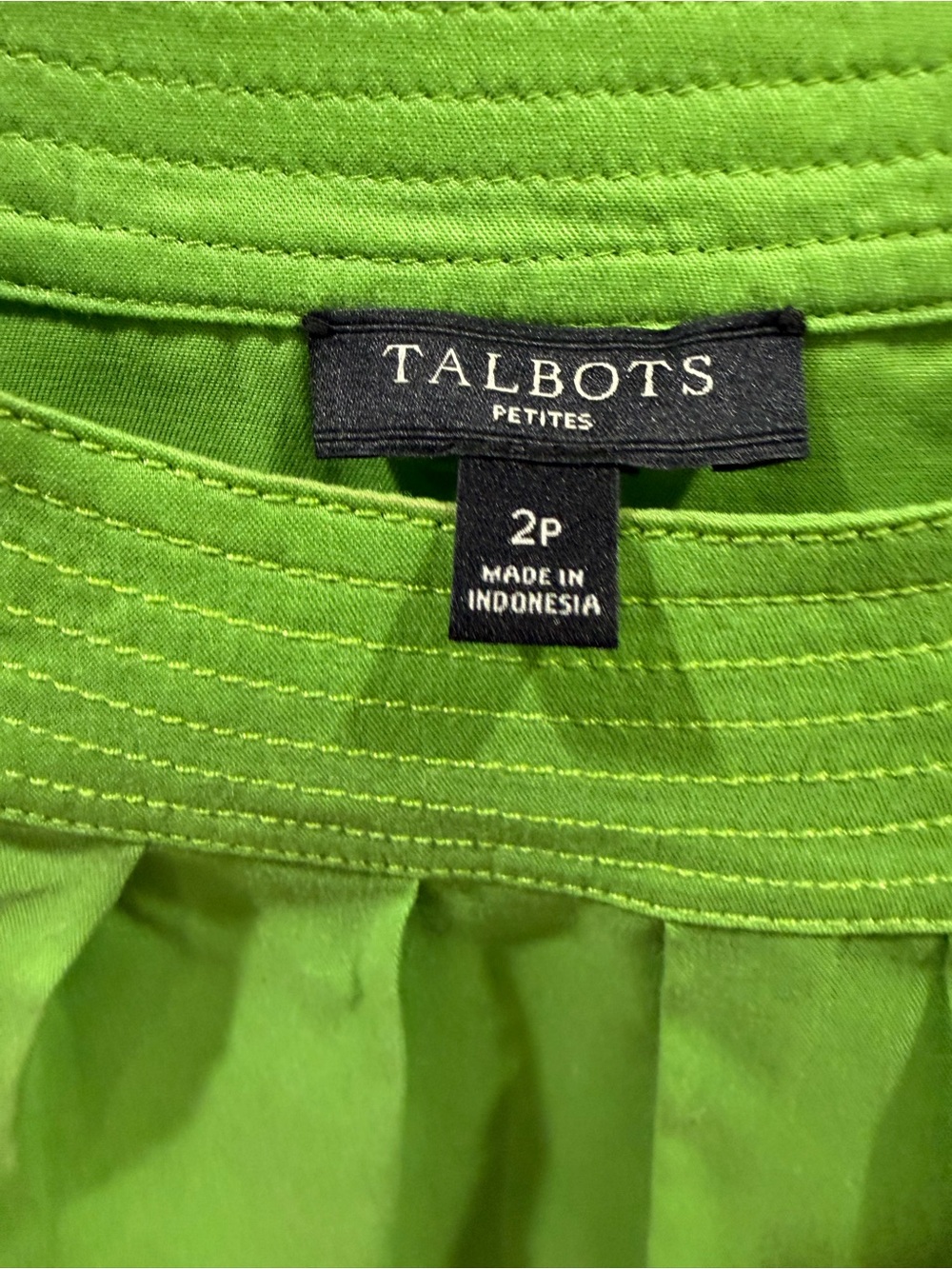 Talbots Lime Green Button-Shoulder Pleated Yoke Blouse